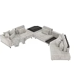 Modern Beige Sectional Sofa With Plush Pillows Cozy Throw Blanket And Side Table 3d model