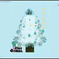 Decorative Christmas Tree Ornaments With String Lights On Green Holiday Tree