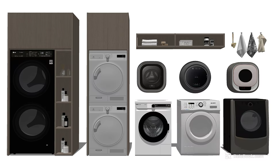 Modern Washing Machines In Various Styles And Colors For Home Laundry Design 3d model 