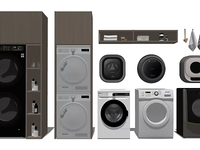 Modern Washing Machines In Various Styles And Colors For Home Laundry Design 3d model