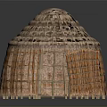 Traditional Thatched Hut Structure With Conical Straw Roof And Woven Walls Design