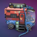 Creative Octopus Food Truck with Transparent Display Window Tire Decorations Colorful Graffiti and Fire Extinguisher
