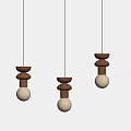Three Wooden Pendant Lights With Minimalist Design And Illuminated Bulbs In Modern Interior