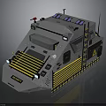 Gray Armored Vehicle With Yellow Stripes Side Ladder Top Equipment And Project Label