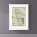 Abstract Wall Art With Red Background And White Frame Geometric Lines 3d model