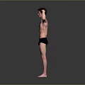 Shirtless Fit Man Flexing Muscles In Black Underwear Standing On Gray Background