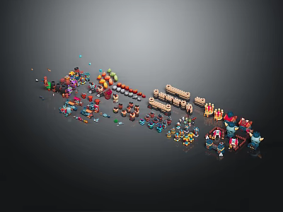 Colorful Building Blocks Forming Creative Miniature Architectural Models With Detailed Structures 3d model