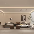 Modern Basement Living Room Interior With Sofa Coffee Table Decorative Painting And Potted Plant