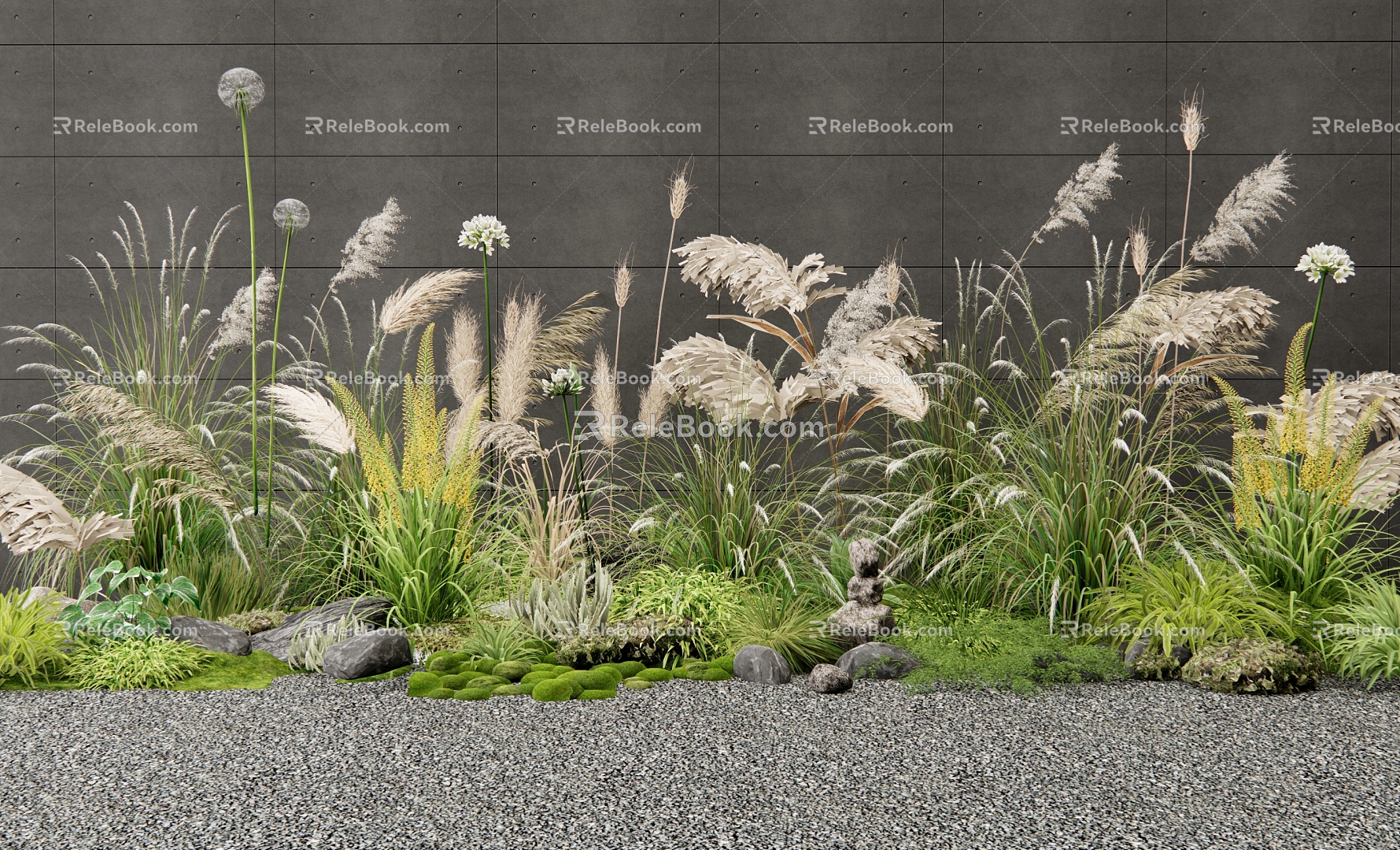 Modern Plant Combination Flower Border Flowers and Plants Reed Plants Pile Green Plant Pennisetum 3d model