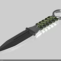 Tactical Dagger With Green Wrapped Handle Silver Ring And Black Blade Design 3d model