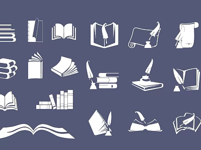 Book Scroll Quill Themed Decorative Wall Hangings With Classic Icon Designs 3d model