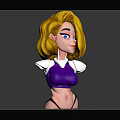 3D Female Character With Blonde Short Hair Blue Eyes Purple Top And Silver Shoulder Decorations