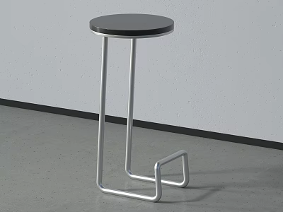 Stylish Bar Stool With Black Round Seat And Modern Silver Metal Frame 3d model