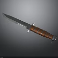 Tactical Serrated Survival Knife With Blue Blade Brown Striped Wooden Handle And Metal End