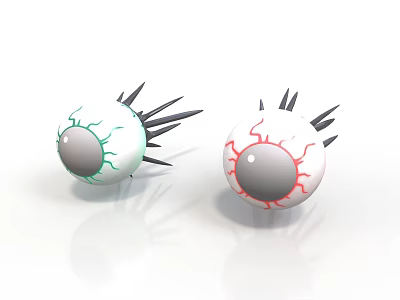 3D Rendered Eyeballs With Green And Red Details And Spiky Hair Structures 3d model