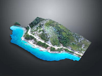 Stone and Wood Featured Natural Coastal Island Path with Green Vegetation Blue Sea Water 3d model