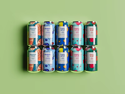 Colorful Beverage Cans Neatly Arranged On Green Background With Vibrant Designs 3d model