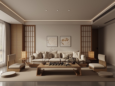 Japanese Style Living Room Combination Sofa New Chinese Style Living Room Zen Style Living Room model