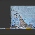 Scenic Landscape View of Weathered Blue Wall Gray Pavement with Yellow Edges and Peeling Debris