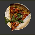Delicious Pizza Slice on Paper Plate with Tomato Basil Leaves Cheese and Crispy Crust