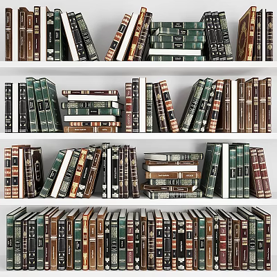 Colorful Books Neatly Arranged On Multiple Shelves With Diverse Spines 3d model