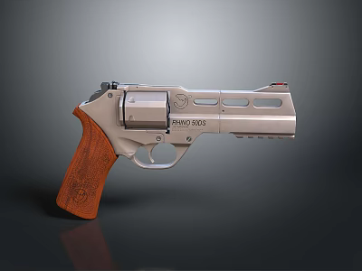 Bruno Rossi Revolver with Wooden Grip and Silver Metal Body Design 3d model