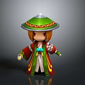 3D Cartoon Character With Green Conical Hat Silver Top And Red Green Robe
