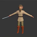 3D Character In Beige Robe With Brown Belt Red Boots Holding White Sword Arms Outstretched