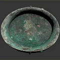 Ancient Bronze Sculpture Vessel With Intricate Carved Patterns And Green Patina Surface