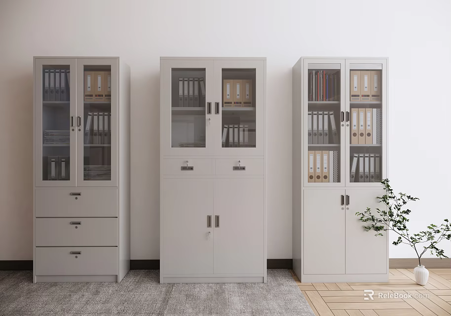 Modern Office Filing Cabinets With Glass Doors Drawers And Storage Solutions 3d model 