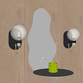 Modern Interior With Stylish Wall Lamps Oval Mirror Wooden Wall And Green Decorative Vases