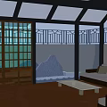 Rooftop Garden Indoor Area With Glass Roof Railing Sofa And Coffee Table