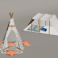 Tipi Tent And White Canopy Tent With Frames For Outdoor Camping Decor With Star Ornaments