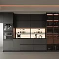 Modern Gray Kitchen With Glass Door Wine Cabinet And LED Lighting