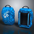 Blue Camouflage Backpacks With LEVEL 00 Logo Black Lining And Blue Straps