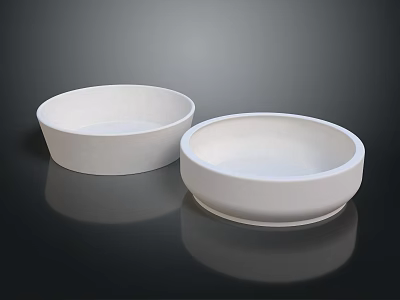 Two White Ceramic Bowls With Simple Design On Black Background 3d model