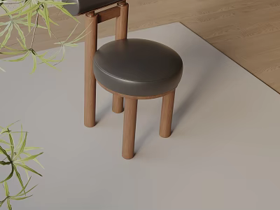 Modern Dining Chair With Wooden Legs Black Leather Seat And Green Plants 3d model