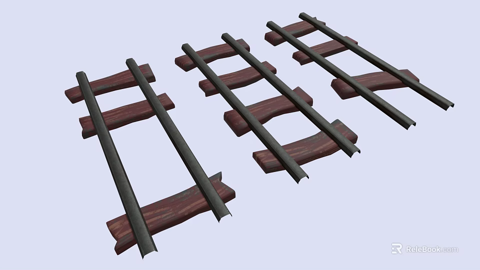 Multiple Wooden Sleeper Metal Rail Track Sections Arranged Neatly in Rows 3d model 