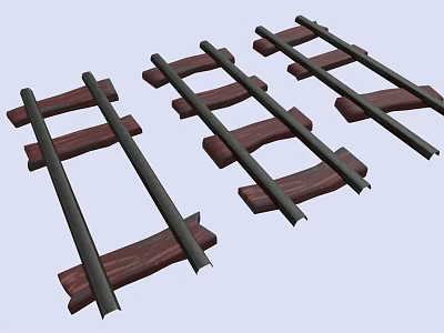 Multiple Wooden Sleeper Metal Rail Track Sections Arranged Neatly in Rows 3d model