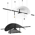 Modern Pendant Light Design With Curved Orange Beige Shades And Black Metal Hanging Rods