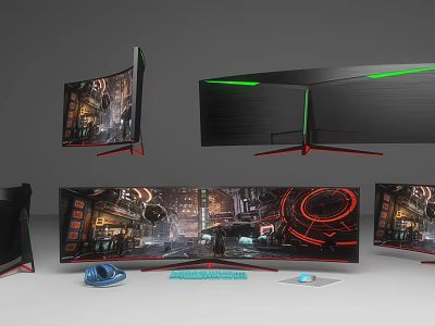 Modern display with fish screen display 3d model