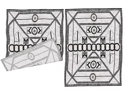 Black and White Square Rug Featuring Geometric Patterns Symmetrical Design And Circular Elements 3d model