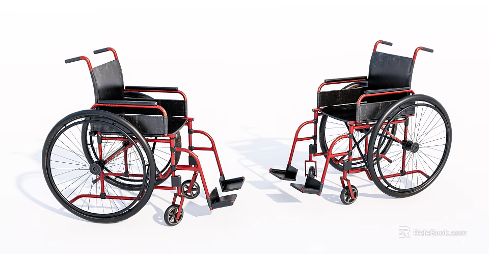 Medical Equipment Red Frame Black Seat Wheelchairs For Daily Mobility Assistance 3d model 