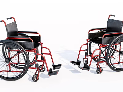 Medical Equipment Red Frame Black Seat Wheelchairs For Daily Mobility Assistance 3d model
