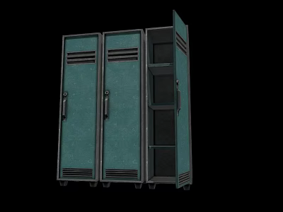 Green Metal Storage Lockers With Two Door Cabinets And Open Shelf 3d model