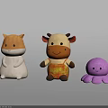 Adorable Plush Stuffed Toys Collection Featuring Beige White Hamster Brown Cow And Purple Octopus