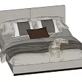 Modern Double Bed Design With Light Colored Headboard Cozy Pillows And Blanket 3d model