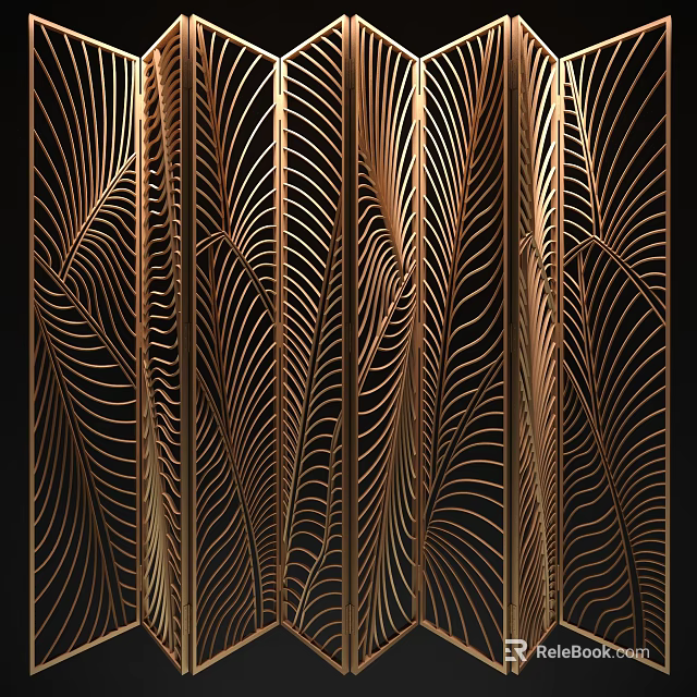 Golden Artistic Decorative Screen With Intricate Feather Like Lines Design For Modern Interior 3d model 