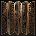 Golden Artistic Decorative Screen With Intricate Feather Like Lines Design For Modern Interior