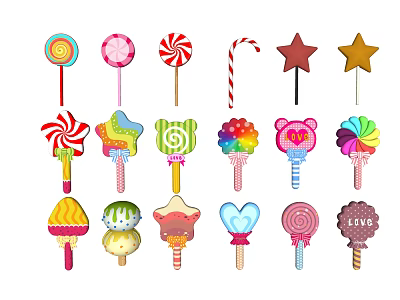 Colorful Assorted Lollipops With Star Heart Bear Shapes And Creative Designs 3d model